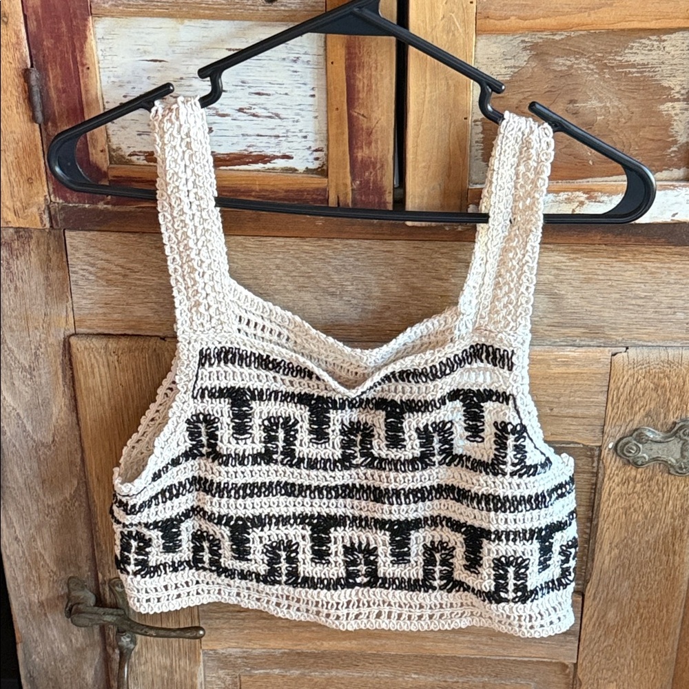 SHEIN Cream and Black Crochet Top